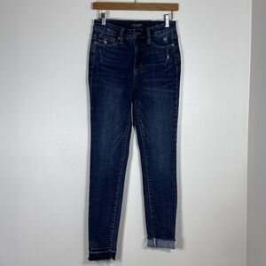 Judy Blue Womens Skinny Fit Jeans Size 3/26 Dark Wash Raw Hem Clean Girl Casual
